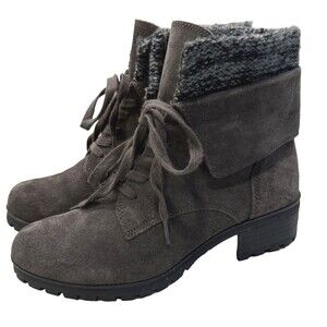 Lucky Brand Heylie Gray Suede Lace-up Combat Ankle Boots Lug Sole Wmns 7